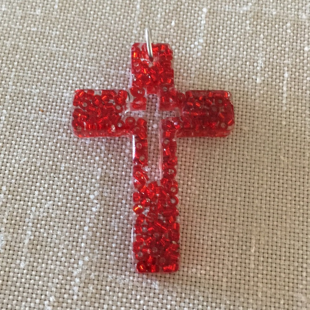 Red Beaded Cross Pendant